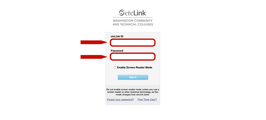 Enter your ctcLink ID and password