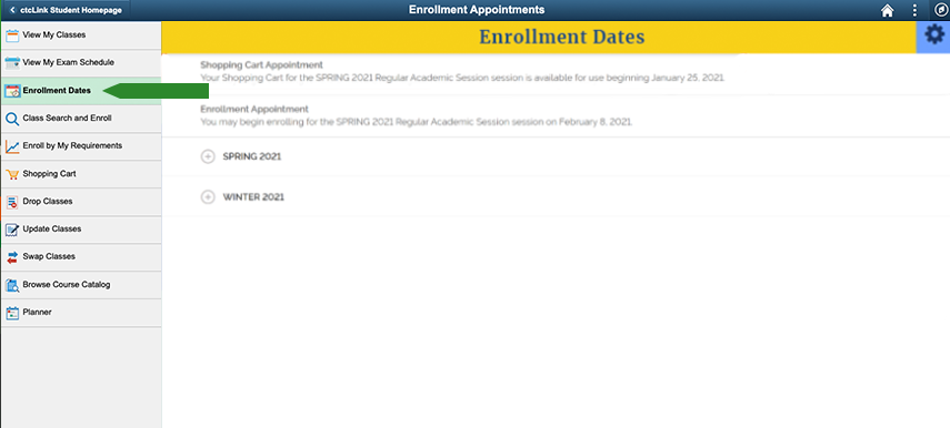 Enrollment dates and term