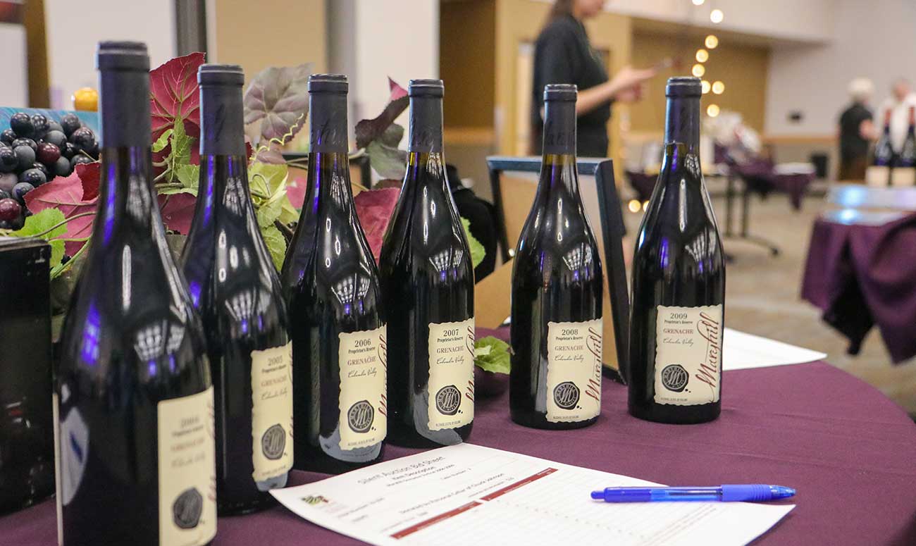 Wine bottles from the Grape to Glass Gala