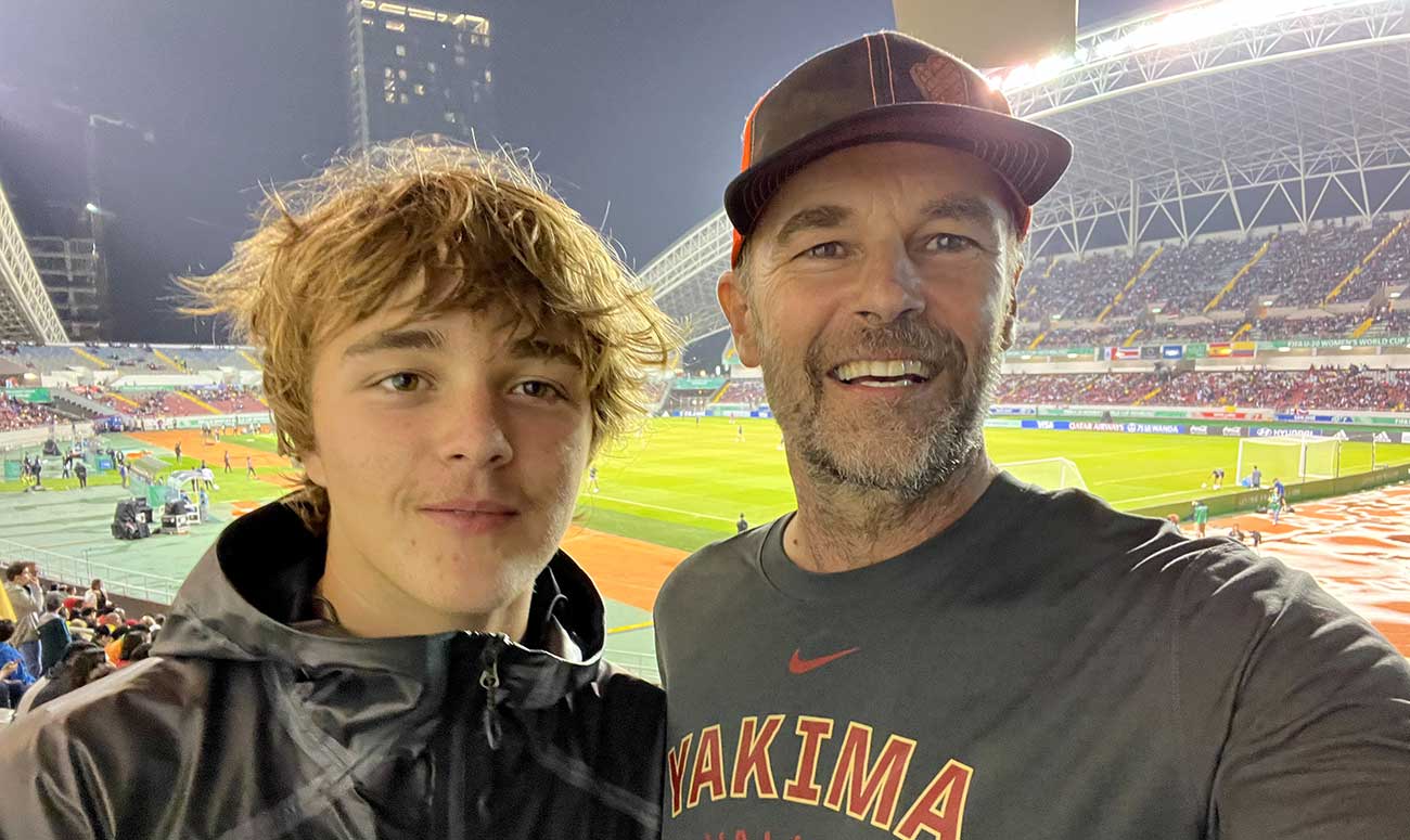 Peter Monahan and son Mateo in San San José, Costa Rica, at Women's World Cup tournament.