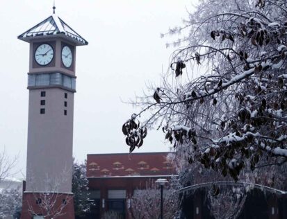 Clocktower with snow