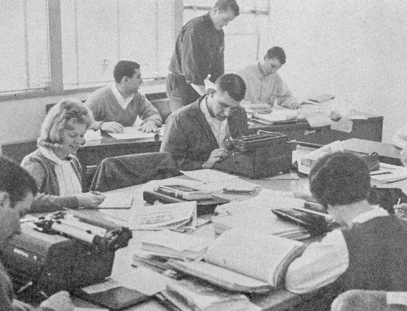 Students work on the Galaxy newspaper, Fall 1962