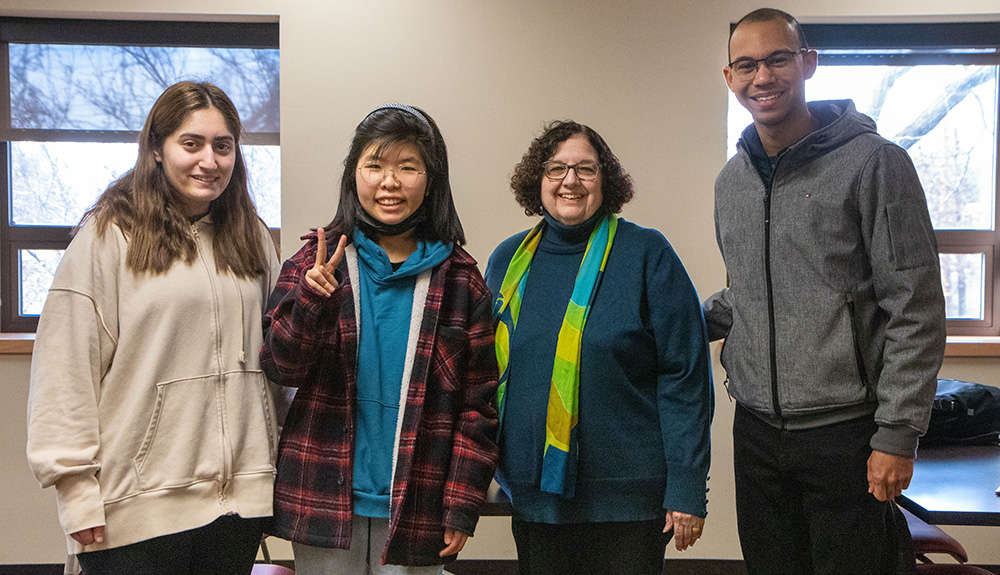 President Linda Kaminski, second from right, poses with a group of international students during the YVC International Student Annual Reception in early January.