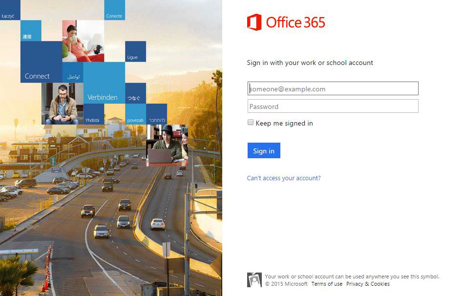 screen capture of the Office 365 Login page