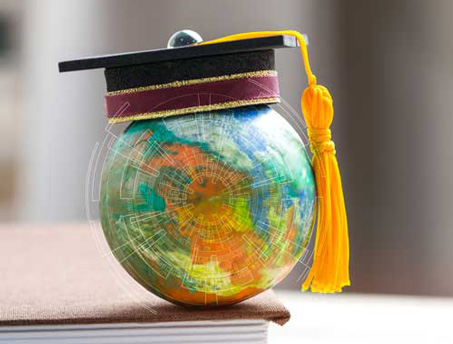 globe with graduation tassel