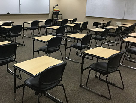 classroom with desks and chairs