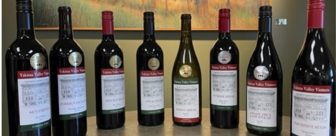 Wine bottles with award labels