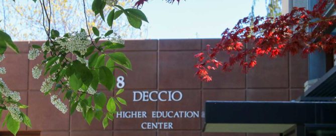 Deccio Higher Education Center with spring leaves