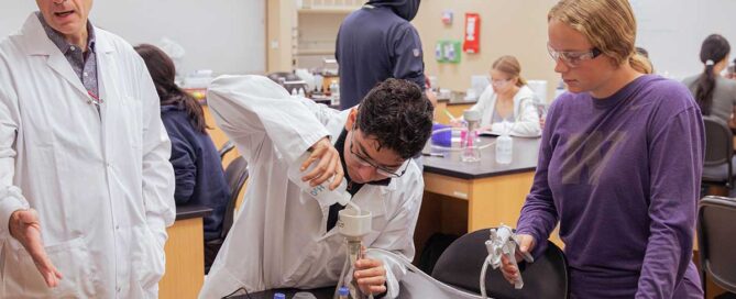 Students work on an experiment during a biology lab